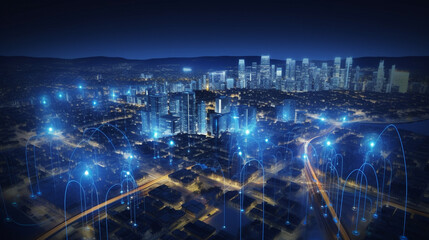 Angle view IoT in smart city Generative AI