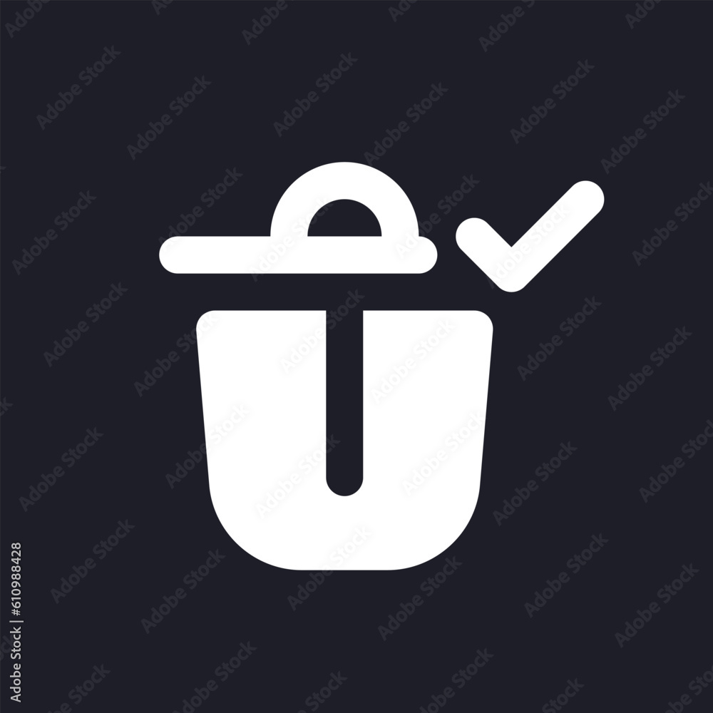 Poster successfully deleted white pixel perfect solid ui icon. removing confirm. bin with check mark. silho