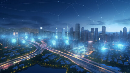 Fototapeta na wymiar Smart city with internet of things Generative AI