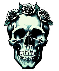 skull and roses . ai generative illustration.