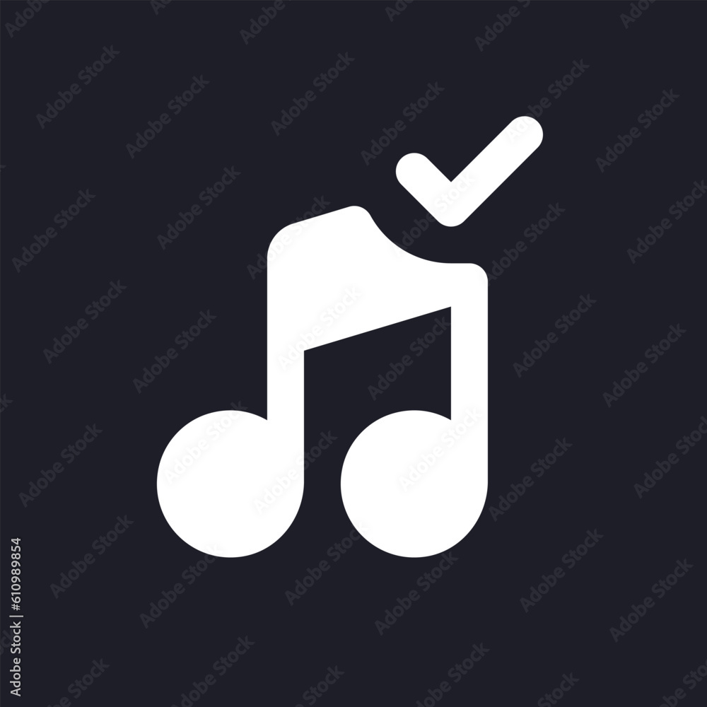 Poster confirmed music white pixel perfect solid ui icon. add song to video. approved audio track. silhouet