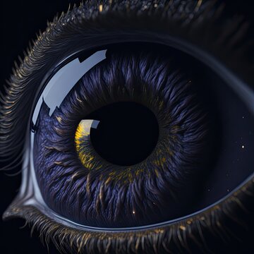 human eye, galaxy, awake, conscious, gold, iris night, close-up, generative AI
