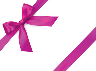 Vector bright pink shiny ribbon with decorative bow on white background - invitation, gift wrapping or card design