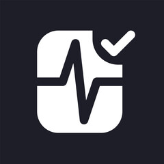 Heartbeat animation effect applying white pixel perfect solid ui icon. Added editing feature. Silhouette symbol for dark mode. Glyph pictogram on black space for web, mobile. Vector isolated image