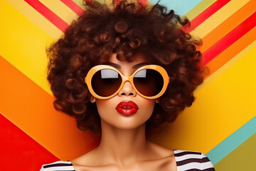 A woman wearing sunglasses and a striped shirt