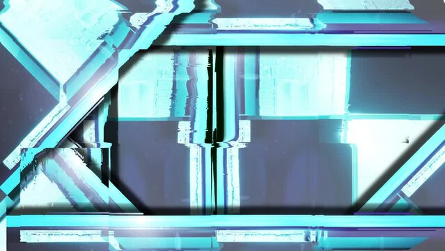 glitch animation of moving blocks of futuristic cubes and squares. GLowing modern backdrop