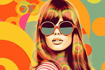 Fototapeta na wymiar A woman wearing sunglasses and a striped shirt