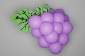 purple, purple background, render, rendering illustration, food, fresh, fruit, grape, grape cartoon, green, harvest, healthy, illustration, isolated, juicy