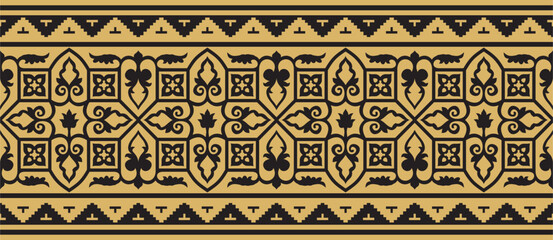Vector golden seamless Byzantine border, frame. Endless Greek pattern, Drawing of the Eastern Roman Empire. Decoration of the Russian Orthodox Church.. - obrazy, fototapety, plakaty