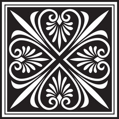 Vector black monochrome square ornament of ancient Greece. Classic tile pattern of the Roman Empire..