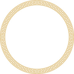 Vector round golden classic frame. Greek meander. Patterns of Greece and ancient Rome. Circle european border