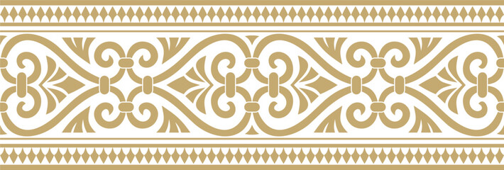 Vector golden seamless ornament of ancient Greece. Classic Endless pattern frame border Roman Empire.. - obrazy, fototapety, plakaty