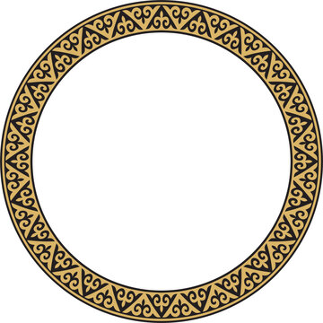 recommend clip art: Vector gold and black Kazakh national round pattern, frame. Ethnic ornament of the nomadic peoples of Asia, the Great Steppe, Kazakhs, Kirghiz, Kalmyks, Mongols, Buryats, Turkmens