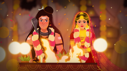 Lord Shiva and Goddess Parvati Marriage Vector Art, Lord Shiva Vector Art and Illustration, Mahadev and Parvati Vector