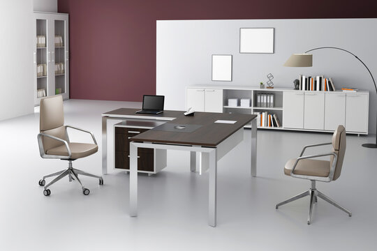 3D Render Office Room decoration . office furniture in office interior . 