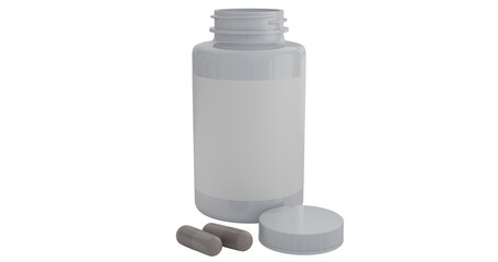 opened white plastic bottle with pills