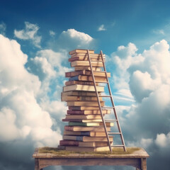 Staircase of books to heaven. AI generative.