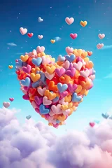 Fotobehang Love heart explosion in the air. Pastel design background. Generated AI. © Glittering Humanity