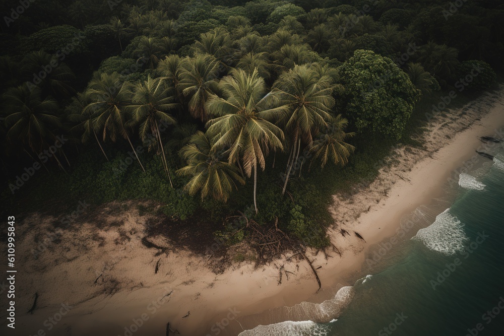 Aufkleber an overhead perspective of a beach that has palm palms generative ai
