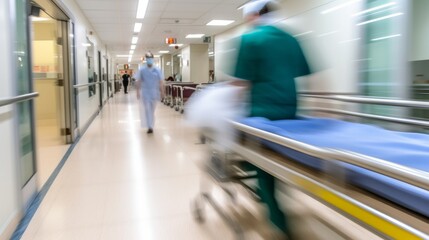 Blurred photo in hospital corridor. Generative AI