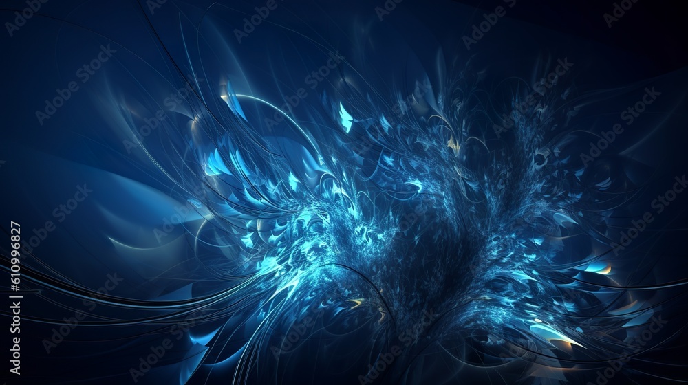 Wall mural abstract blue background with rays and glowing particles, generative ai