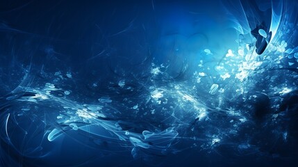 abstract blue background with rays and glowing particles, generative ai