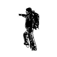 Black silhouette sketch of a mountain climber with transparent background