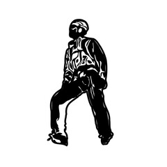 Black silhouette sketch of a mountain climber with transparent background