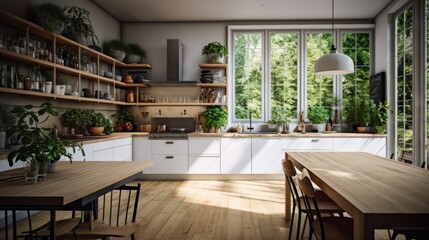 Fototapeta premium Scandinavian cuisine. Minimalistic and stylish kitchen with modern design. Generative AI