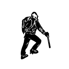 Black silhouette sketch of a mountain climber with transparent background