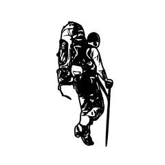 Black silhouette sketch of a mountain climber with transparent background