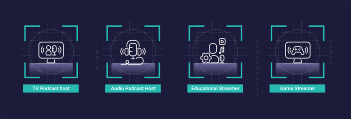Streamers infographic chart design template. Live streaming. Online podcast. Editable infochart with icons. Instructional graphics with step sequence. Visual data presentation. Roboto font used © IMG visuals icons