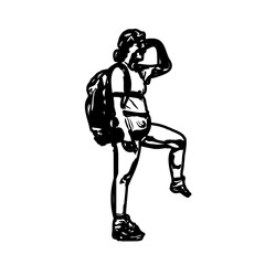 Black silhouette sketch of a mountain climber with transparent background