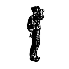 Black silhouette sketch of a mountain climber with transparent background