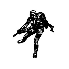 Black silhouette sketch of a mountain climber with transparent background