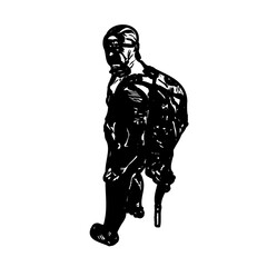Black silhouette sketch of a mountain climber with transparent background