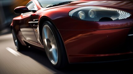 Obraz na płótnie Canvas side view of a fast driving sport car, blurred motion background, generative ai