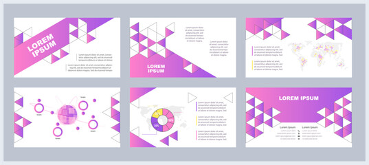 Fototapeta premium Advertising effectiveness presentation templates set. Product promotion. Marketing tools. Target audience. Ready made PPT slides on white background. Graphic design. Arial, Myriad Pro fonts used