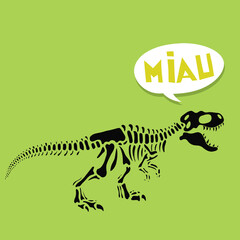 Funny Dinosaur Full Body Skull with Speech Bubble with Word Miau