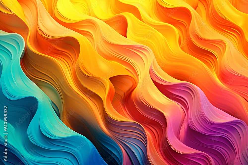 Poster abstract colorful 3d background with flames and waves, generative ai