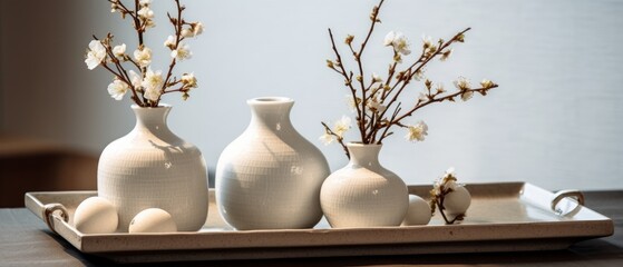 White teaware on a tray. Concept of minimalism. Generative AI