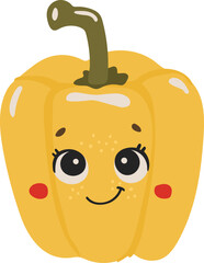 Cute vegetable vector, Vegetable with face, Happy pepper vector, Summer vegetable with eyes, Kids funny illustration