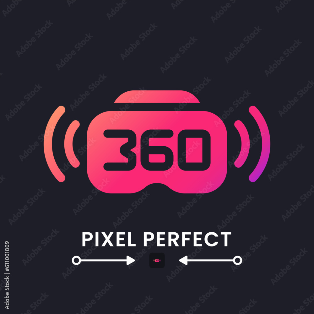 Poster 360 live streaming pink solid gradient desktop icon on black. broadcast device. vr technology. virtu