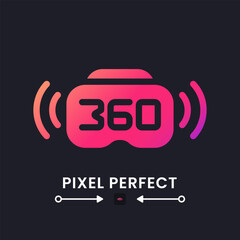 360 live streaming pink solid gradient desktop icon on black. Broadcast device. VR technology. Virtual reality. Pixel perfect, outline 4px. Glyph pictogram for dark mode. Isolated vector image
