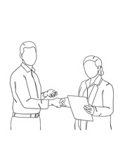 Continuous one line drawing of business agreement. Vector illustration.