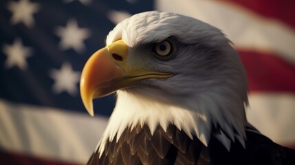 american bald eagle with usa flag, stars and stripes patriotism, generative ai