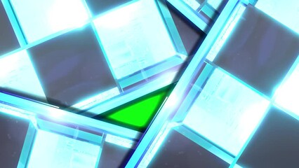 abstract blocks moving in glowing modern futuristic background. Backdrop with green screen in middle - Powered by Adobe