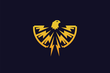 Logo design of an eagle made from lightning bolts. 