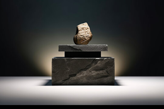 Rocky pathway to success. Minimalist mockup for podium display or showcase. AI generation