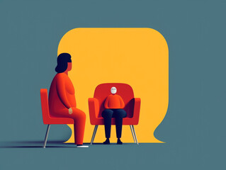 A person in a big chair looking down at a person in a smaller chair with a condescending smile. Psychology art concept. AI generation